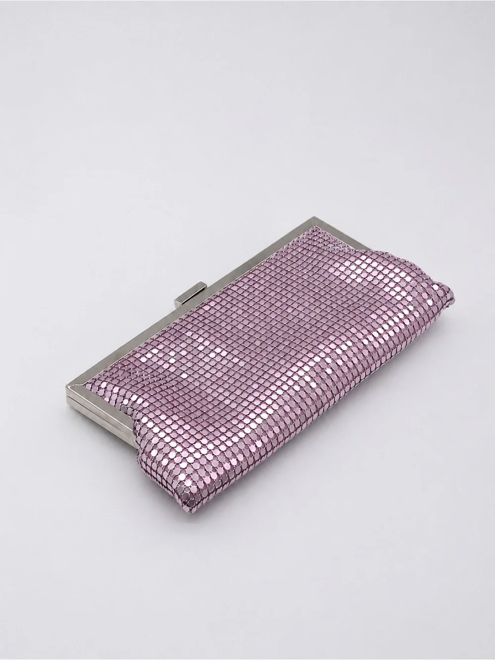BoutiKe Metallic Pink Chainmail Clutch Crossbody Y2K Evening Bag